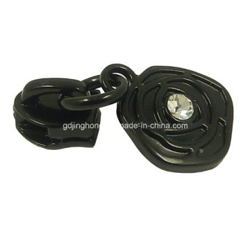 Zinc Alloy Black Rose Zipper Puller with Stones